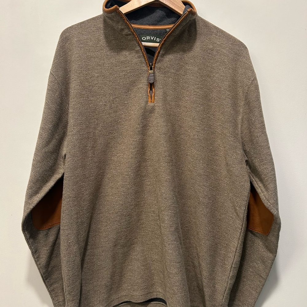 Orvis Men's Tan and Brown Zip-Up Sweater
